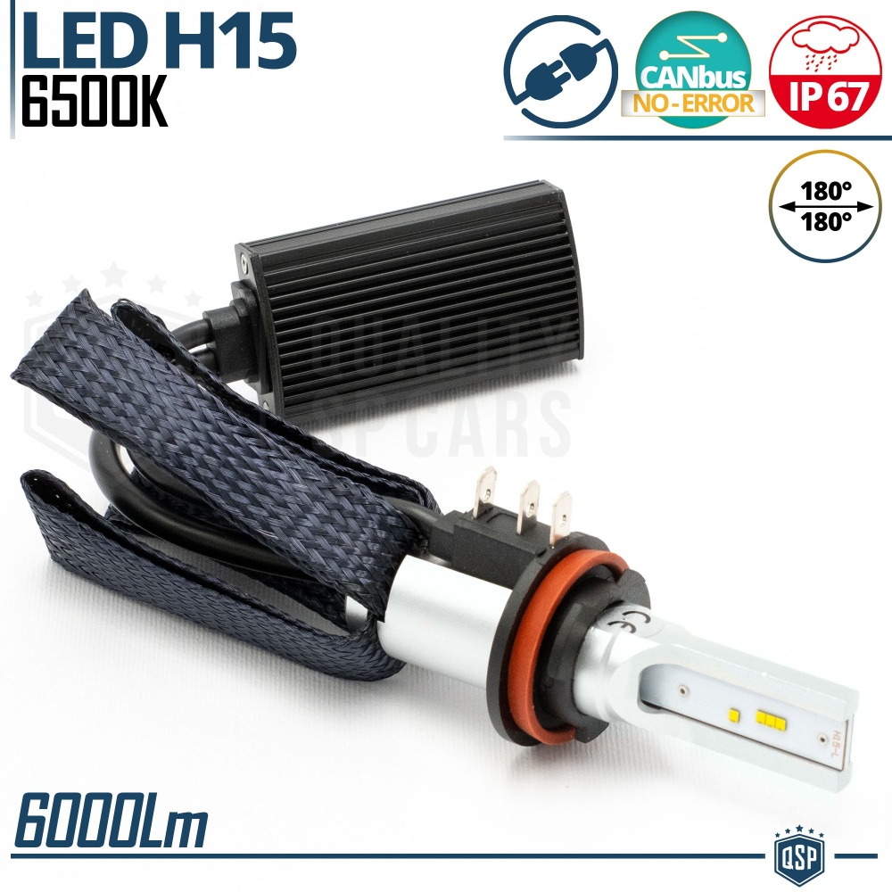 1 Bombilla H15 LED CANbus Luces Diurnas DRL + Carretera 6500K Blanco Frío 6000LM