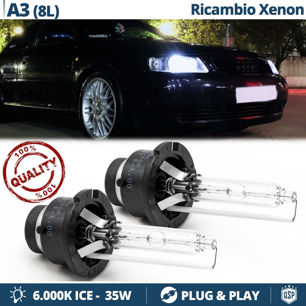 Coppia Lampadine di Ricambio Xenon D2S per AUDI A3 8L  Luci Bianco Ghiaccio 6000K 35W