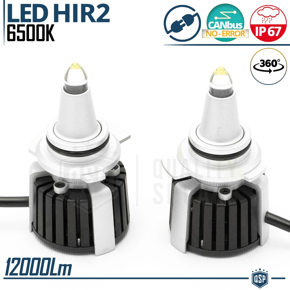 Kit Bombillas LED HIR2-HIR de Cuarzo 360° CANBUS | Luz Blanca Potente 6500K 55W
