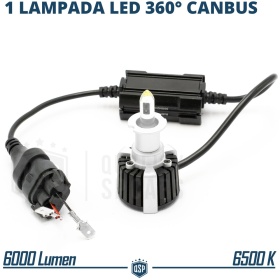 1 Bombilla LED H3 de Cuarzo 360° CANBUS | Luz Blanca Potente 6500K 55W