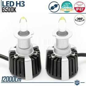 Kit Bombillas LED H3 de Cuarzo 360° CANBUS | Luz Blanca Potente 6500K 55W
