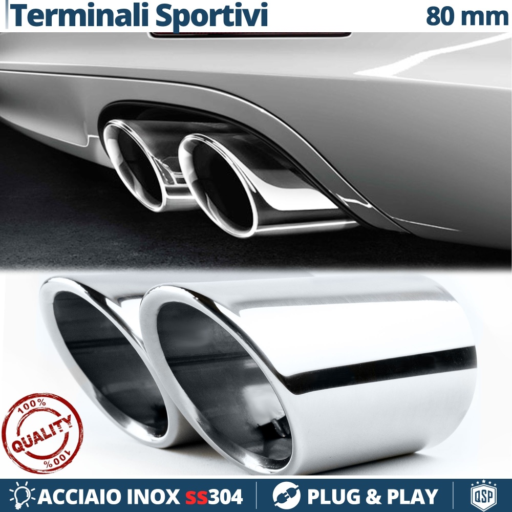 2X Tubos de ESCAPE Coche en ACERO Inoxidable | Redondo, Silenciador Ø 69-74 MM