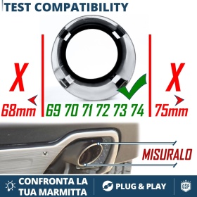 2X Tubos de ESCAPE Coche en ACERO Inoxidable | Redondo, Silenciador Ø 69-74 MM