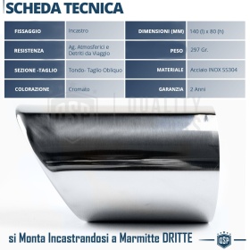 2X Tubos de ESCAPE Coche en ACERO Inoxidable | Redondo, Silenciador Ø 69-74 MM