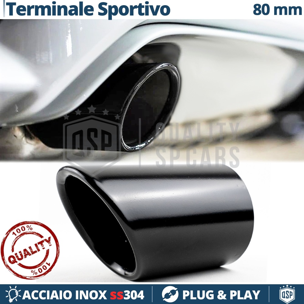 Tubo de ESCAPE Coche en ACERO Inoxidable Negro | Redondo, Silenciador Ø 69-74 MM