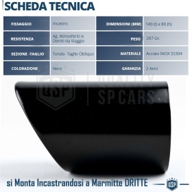 Tubo de ESCAPE Coche en ACERO Inoxidable Negro | Redondo, Silenciador Ø 69-74 MM