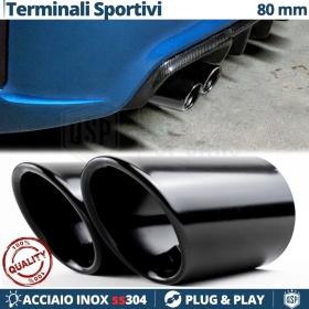 2x Tubos de ESCAPE Coche en ACERO Inoxidable Negro | Redondo, Silenciador Ø 69-74 MM