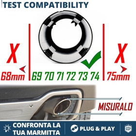 2x Tubos de ESCAPE Coche en ACERO Inoxidable Negro | Redondo, Silenciador Ø 69-74 MM