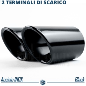 2x Tubos de ESCAPE Coche en ACERO Inoxidable Negro | Redondo, Silenciador Ø 69-74 MM