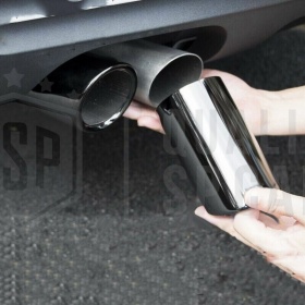 2x Tubos de ESCAPE Coche en ACERO Inoxidable Negro | Redondo, Silenciador Ø 69-74 MM