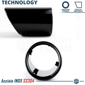 2x Tubos de ESCAPE Coche en ACERO Inoxidable Negro | Redondo, Silenciador Ø 69-74 MM