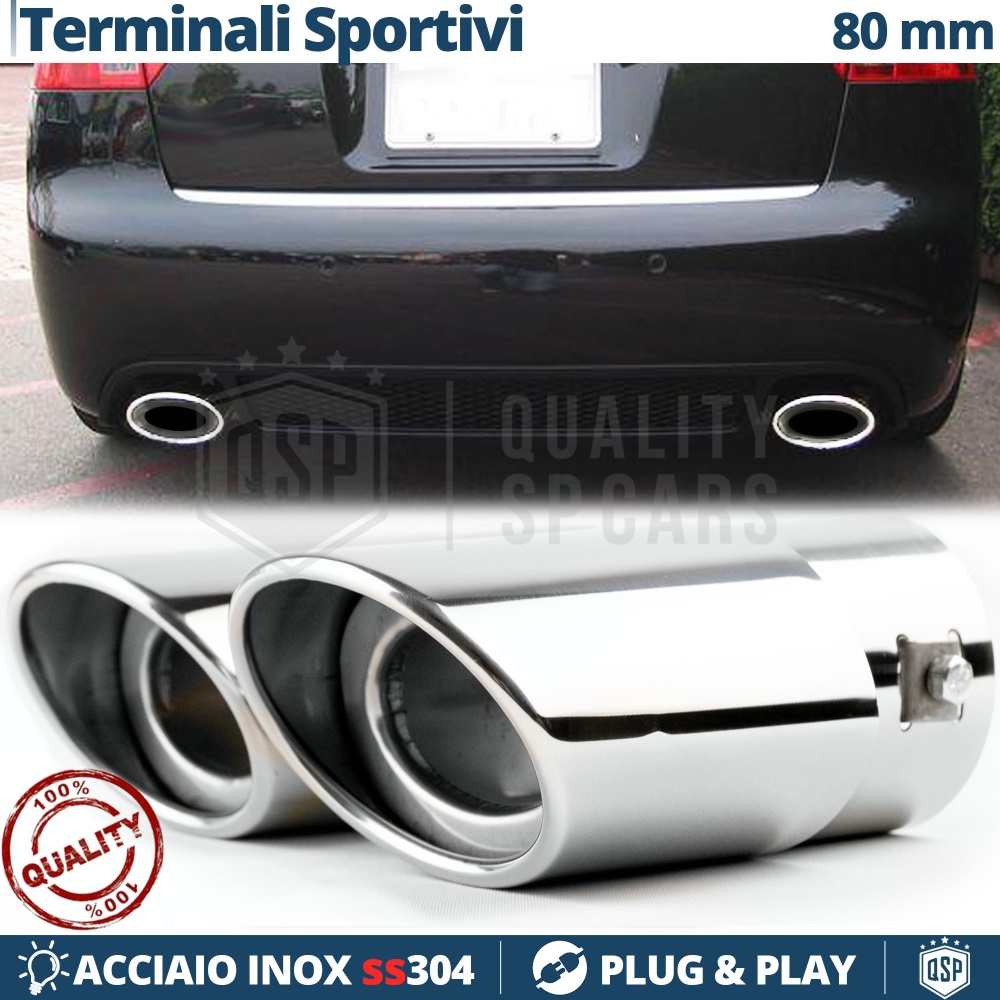 2x Tubos de ESCAPE OVALES Coche Universales en ACERO inoxidable | Silenciador Ø 49-78 MM