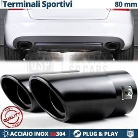 2x Tubos de ESCAPE OVALES Coche Universales en ACERO Inoxidable Negro | Silenciador Ø 49-78 MM
