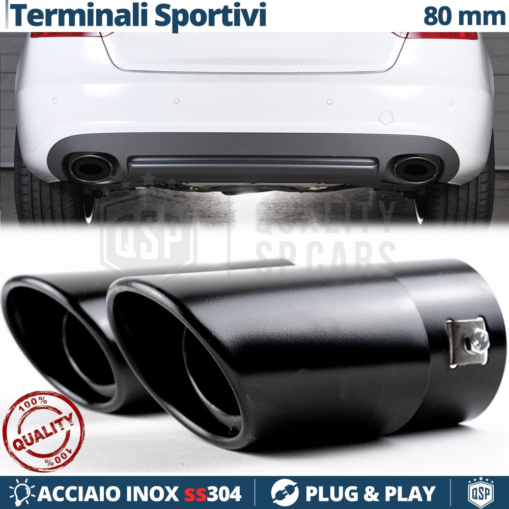 2x Tubos de ESCAPE OVALES Coche Universales en ACERO Inoxidable Negro | Silenciador Ø 49-78 MM