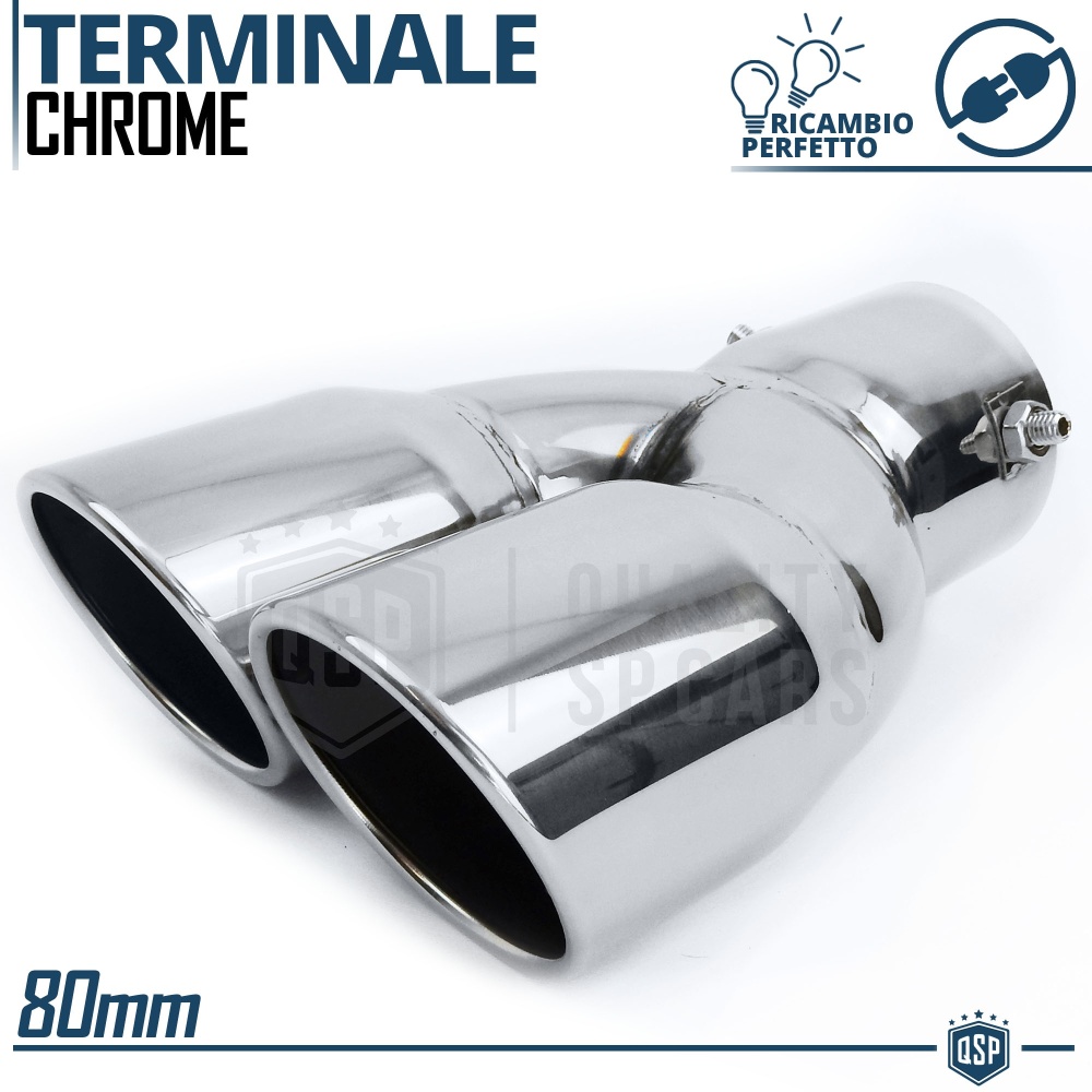 Tubo Doble de ESCAPE Coche Universal en ACERO inoxidable | Redondo, Silenciador Max Ø 80 MM