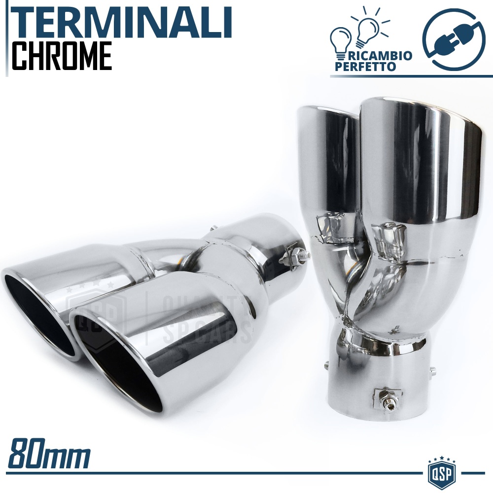 2x Tubos Dobles de ESCAPE Coche Universales en ACERO inoxidable | Redondo, Silenciador Max Ø 80 MM