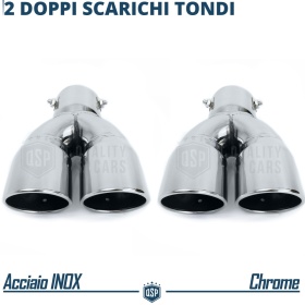 2x Tubos Dobles de ESCAPE Coche Universales en ACERO inoxidable | Redondo, Silenciador Max Ø 80 MM