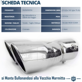 2x Tubos Dobles de ESCAPE Coche Universales en ACERO inoxidable | Redondo, Silenciador Max Ø 80 MM