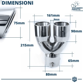 2x Tubos Dobles de ESCAPE Coche Universales en ACERO inoxidable | Redondo, Silenciador Max Ø 80 MM