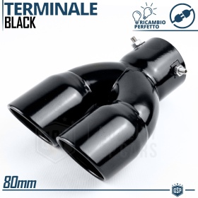 Tubo Doble de ESCAPE Coche Universal en ACERO Inoxidable Negro | Redondo, Silenciador Max Ø 80 MM