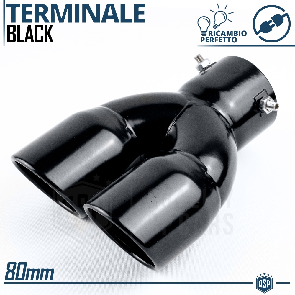 Tubo Doble de ESCAPE Coche Universal en ACERO Inoxidable Negro | Redondo, Silenciador Max Ø 80 MM