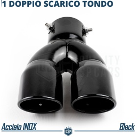 Tubo Doble de ESCAPE Coche Universal en ACERO Inoxidable Negro | Redondo, Silenciador Max Ø 80 MM