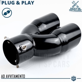 Tubo Doble de ESCAPE Coche Universal en ACERO Inoxidable Negro | Redondo, Silenciador Max Ø 80 MM