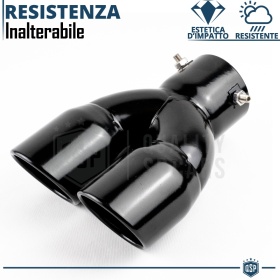 Tubo Doble de ESCAPE Coche Universal en ACERO Inoxidable Negro | Redondo, Silenciador Max Ø 80 MM