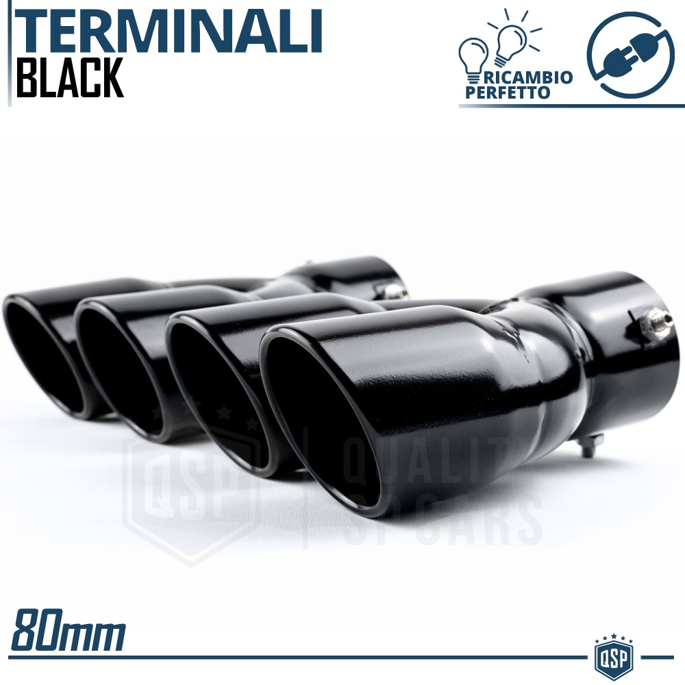 2x Tubos Dobles de ESCAPE Coche Universal en ACERO Inoxidable Negro | Redondo, Silenciador Max Ø 80 MM