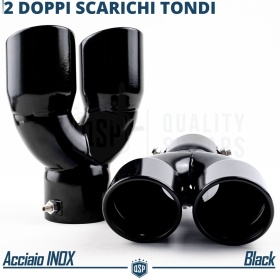 2x Tubos Dobles de ESCAPE Coche Universal en ACERO Inoxidable Negro | Redondo, Silenciador Max Ø 80 MM
