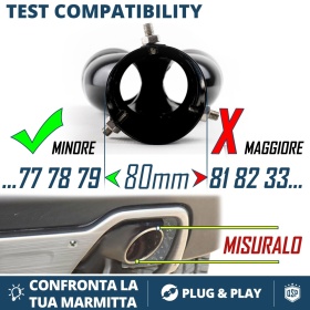 2x Tubos Dobles de ESCAPE Coche Universal en ACERO Inoxidable Negro | Redondo, Silenciador Max Ø 80 MM