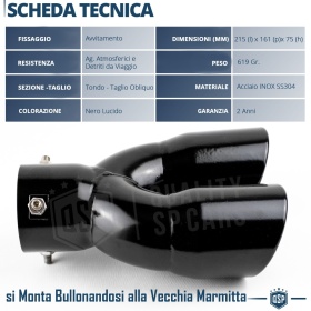2x Tubos Dobles de ESCAPE Coche Universal en ACERO Inoxidable Negro | Redondo, Silenciador Max Ø 80 MM
