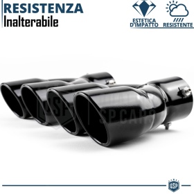 2x Tubos Dobles de ESCAPE Coche Universal en ACERO Inoxidable Negro | Redondo, Silenciador Max Ø 80 MM