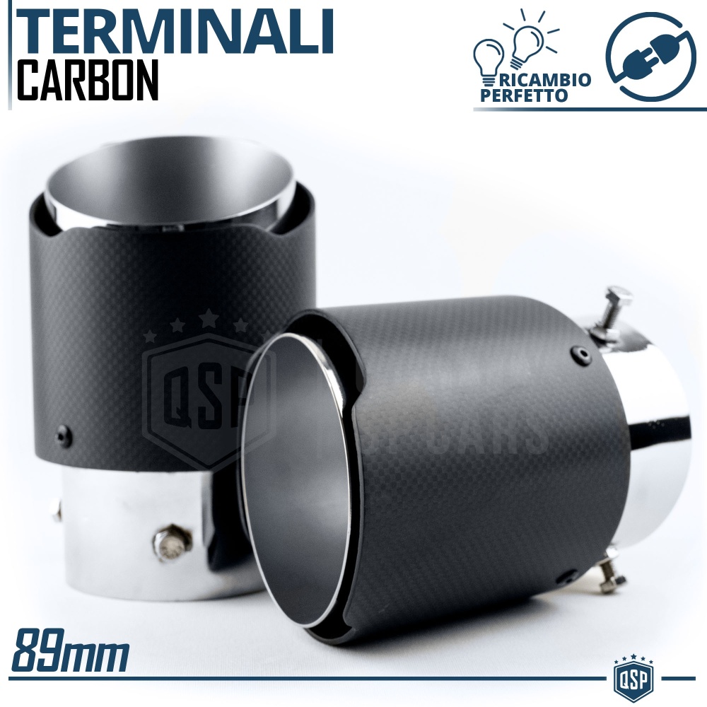 2x Tubos de ESCAPE Coche Universal en ACERO inoxidable Carbón | Silenciador Ø 70-89 MM