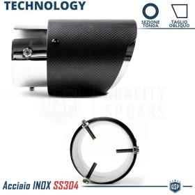 2x Tubos de ESCAPE Coche Universal en ACERO inoxidable Carbón | Silenciador Ø 70-89 MM