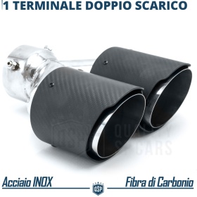 Tubo Doble de ESCAPE Coche Universal en ACERO inoxidable Fibra de Carbón | Silenciador Ø 65-80 MM