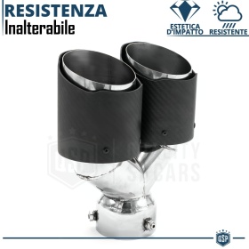Tubo Doble de ESCAPE Coche Universal en ACERO inoxidable Fibra de Carbón | Silenciador Ø 65-80 MM