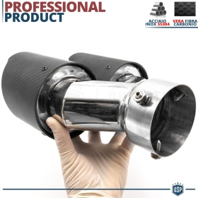 Tubo Doble de ESCAPE Coche Universal en ACERO inoxidable Fibra de Carbón | Silenciador Ø 65-80 MM