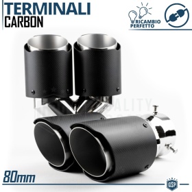 2x Tubos Dobles de ESCAPE Coche Universales en ACERO inoxidable Fibra de Carbón | Silenciador Max Ø 65-80MM