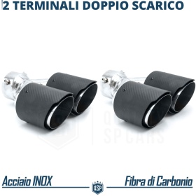 2x Tubos Dobles de ESCAPE Coche Universales en ACERO inoxidable Fibra de Carbón | Silenciador Max Ø 65-80MM