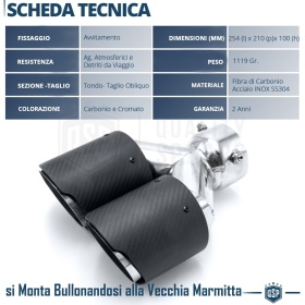 2x Tubos Dobles de ESCAPE Coche Universales en ACERO inoxidable Fibra de Carbón | Silenciador Max Ø 65-80MM