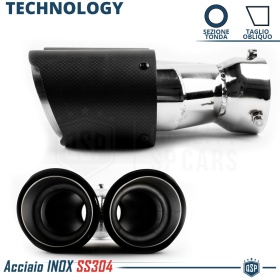 2x Tubos Dobles de ESCAPE Coche Universales en ACERO inoxidable Fibra de Carbón | Silenciador Max Ø 65-80MM