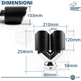 2x Tubos Dobles de ESCAPE Coche Universales en ACERO inoxidable Fibra de Carbón | Silenciador Max Ø 65-80MM