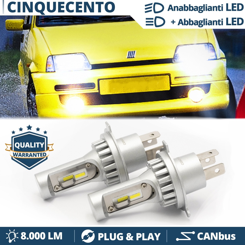 Kit Led H4 para FIAT CINQUECENTO Luces de Cruce + Carretera 6500k 8000LM | Plug & Play CANbus Kit Led H4 para FIAT CINQUECENTO Luces de Cruce + Carretera 6500k 8000LM | Plug & Play CANbus