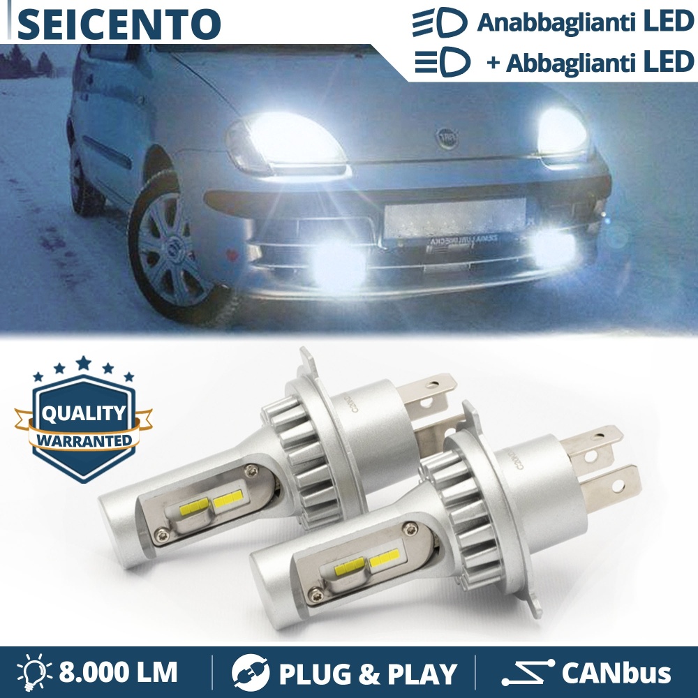 Kit Led H4 para FIAT Seicento Luces de Cruce + Carretera 6500k 8000LM | Plug & Play CANbus Kit Led H4 para FIAT Seicento Luces de Cruce + Carretera 6500k 8000LM | Plug & Play CANbus