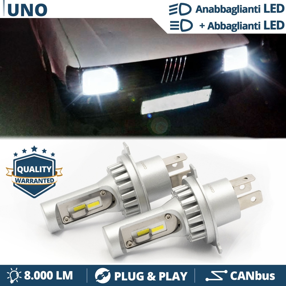 Kit Led H4 para FIAT UNO Luces de Cruce + Carretera 6500k 8000LM | Plug & Play CANbus Kit Led H4 para FIAT UNO Luces de Cruce + Carretera 6500k 8000LM | Plug & Play CANbus