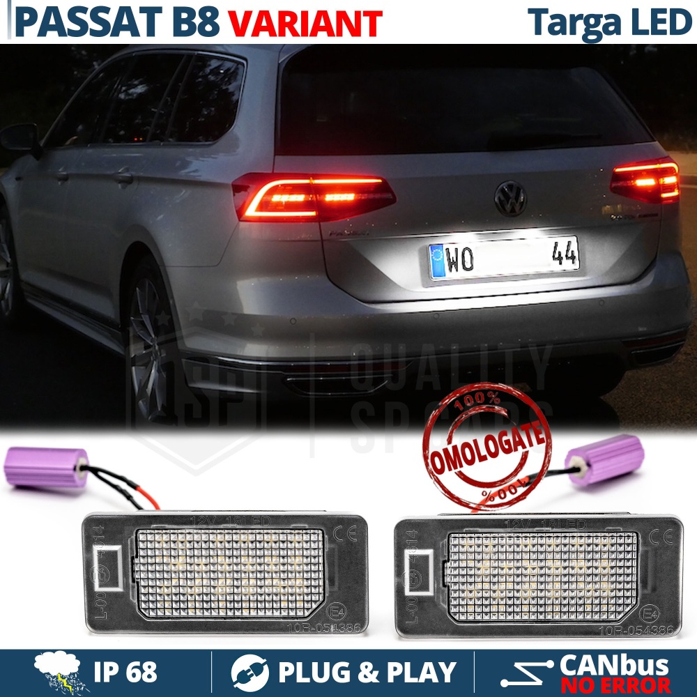 2 Luci Targa LED per VW Passat B8 | Placchette Targa 18 LED CANbus 6500K Bianco Ghiaccio | Plug & Play 2 Luci Targa LED per VW Passat B8 | Placchette Targa 18 LED CANbus 6500K Bianco Ghiaccio | Plug & Play