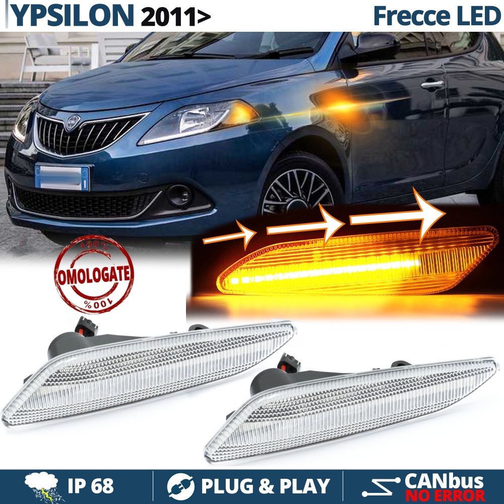 Frecce LED Dinamiche Laterali per Lancia Ypsilon 2 2011-, SEQUENZIALI Omologate, CANbus No Errori Frecce LED Dinamiche Laterali per Lancia Ypsilon 2 2011-, SEQUENZIALI Omologate, CANbus No Errori