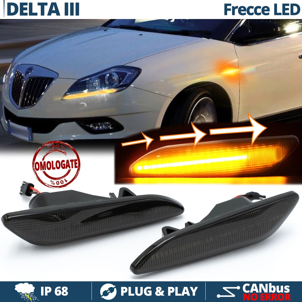 X2 Intermitentes LED para Lancia Delta 3 Secuenciales Homologados, Lente Negra, CANBUS No Error X2 Intermitentes LED para Lancia Delta 3 Secuenciales Homologados, Lente Negra, CANBUS No Error
