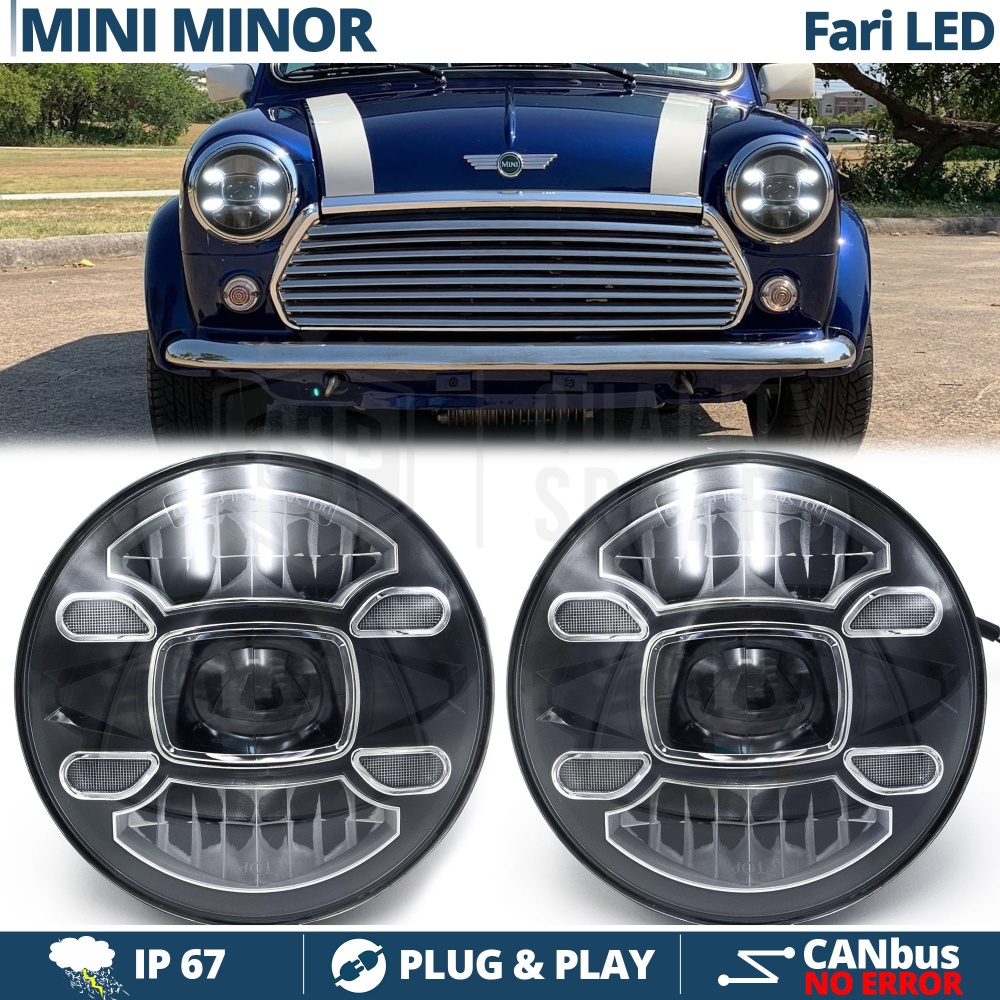 2 Faros Delanteros LED 7" para MINI-MINOR CLASICO 6500K | Luces de Cruce + Carretera + Posición 2 Faros Delanteros LED 7" para MINI-MINOR CLASICO 6500K | Luces de Cruce + Carretera + Posición